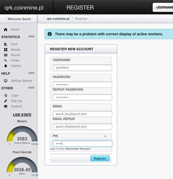 Quark Mining Register